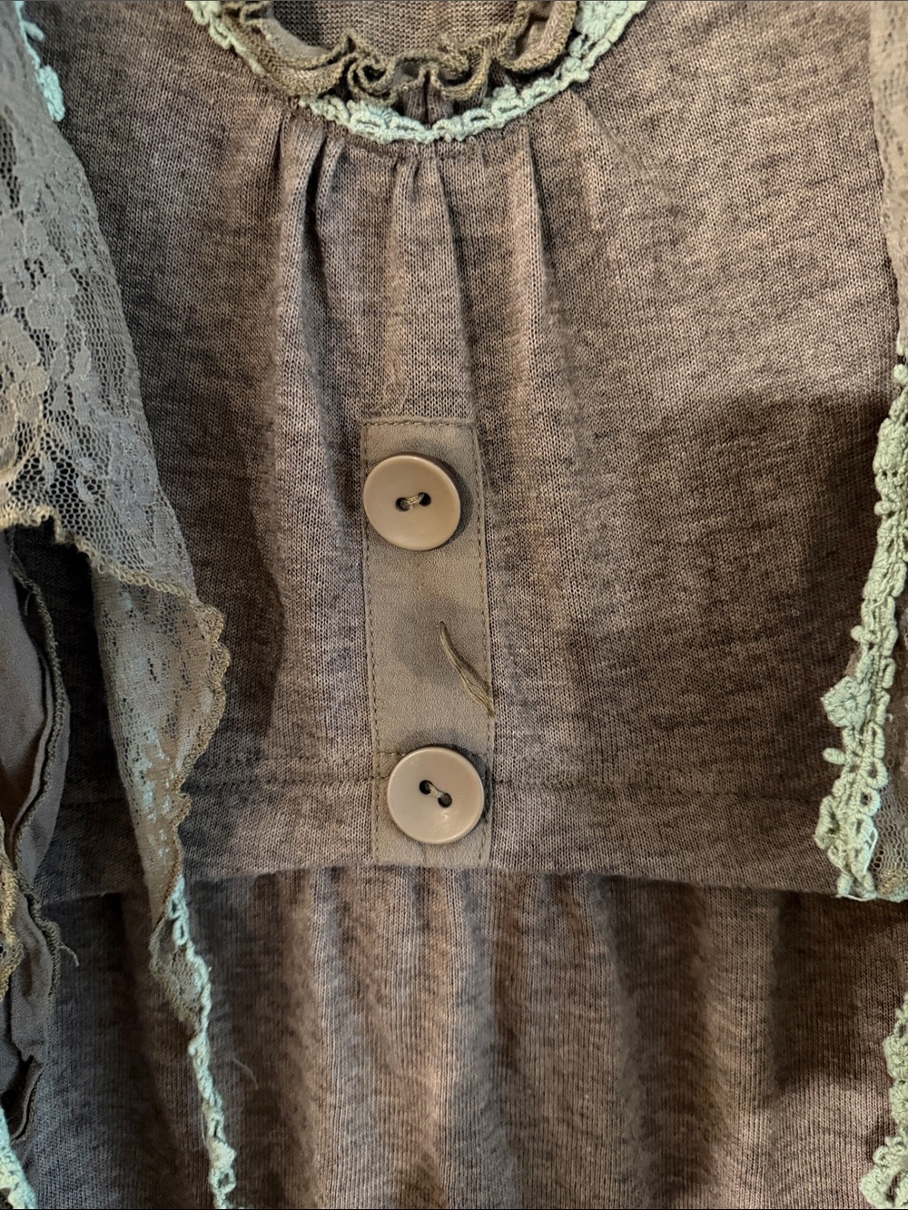 Pretty Angel Women’s Linen Layered Lace Top Whimsigoth Taupe Brown Size Small - Picture 4 of 9